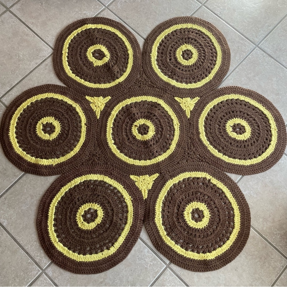 Vintage Crochet Retro Rug Brown and Yellow